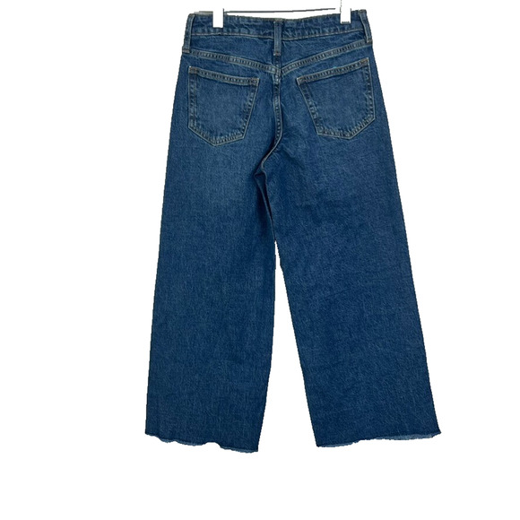 Gap Jeans Girls Size 12 Dark Wash Denim Wide-Leg Distressed Raw Hem - Picture 2 of 9